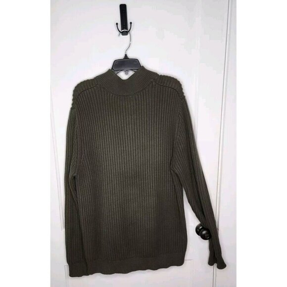 LL Bean Ribbed Heavy Knit Sweater Green Henley Cotton Long Sleeves Men's Large - Picture 2 of 4